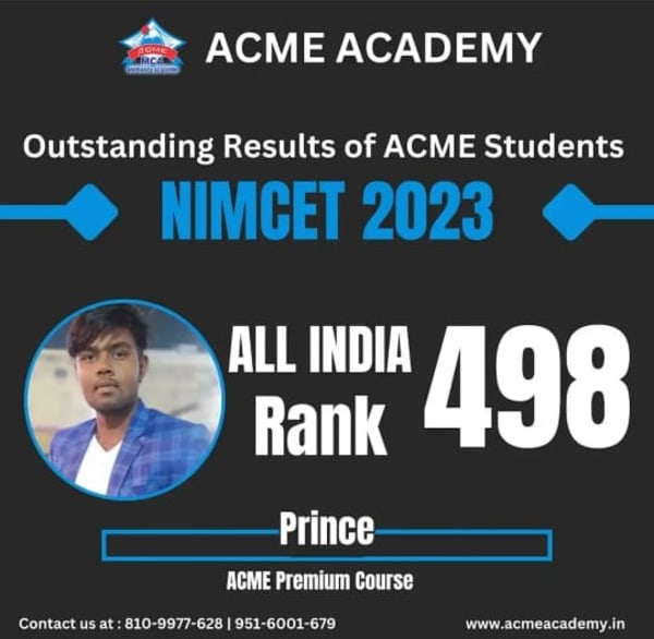 Prince — AIR 498, NIMCET 2023 topper photo, ACME Academy