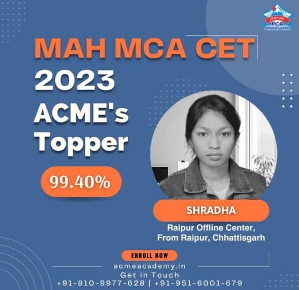 Shradha — Score 99.4, MAHCET 2023 topper photo, ACME Academy