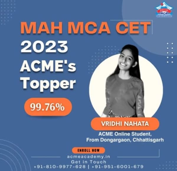 Vridhi — Score 99.76, MAHCET 2023 topper photo, ACME Academy