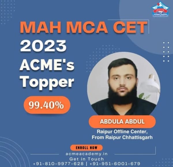 Abdula Abdul — Score 99.4, MAHCET 2023 topper photo, ACME Academy