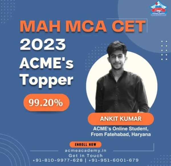 Ankit Kumar — Score 99.2, MAHCET 2023 topper photo, ACME Academy