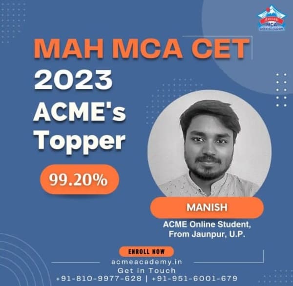 Manish — Score 99.2, MAHCET 2023 topper photo, ACME Academy