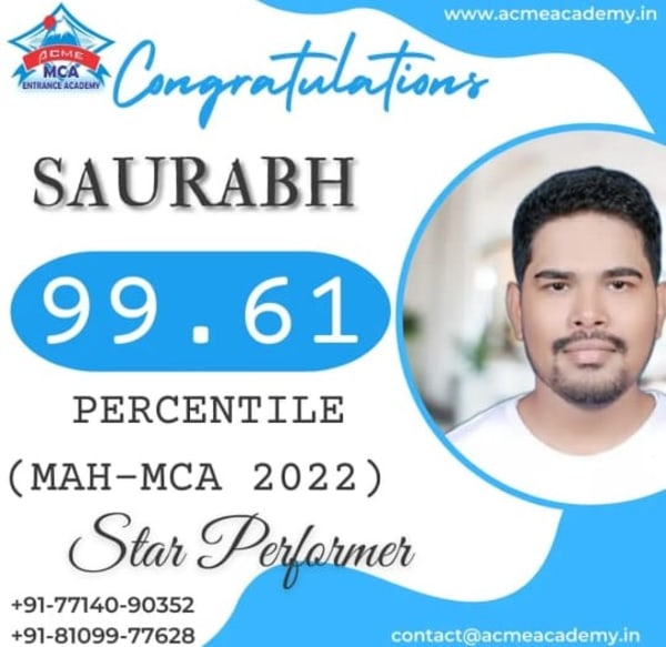 Saurabh — Score 99.61, MAHCET 2022 topper photo, ACME Academy