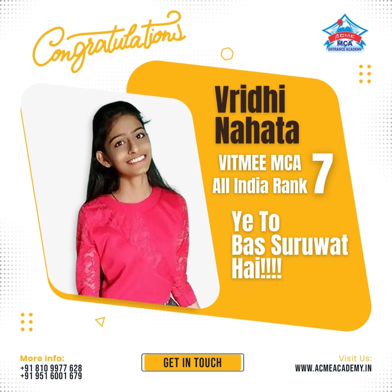 Vridhi — AIR 7, VIT 2023 topper photo, ACME Academy