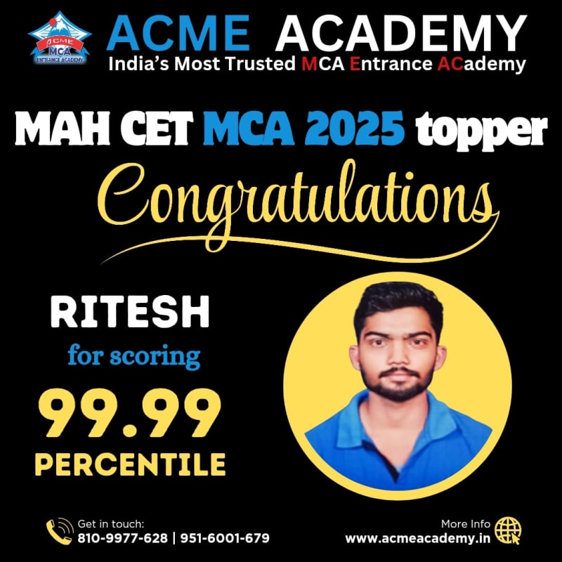 Ritesh — Score 99.99, MAHCET 2025 topper photo, ACME Academy