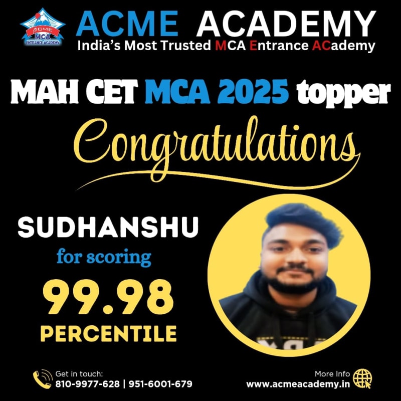Shudhanshu — Score 99.98, MAHCET 2025 topper photo, ACME Academy