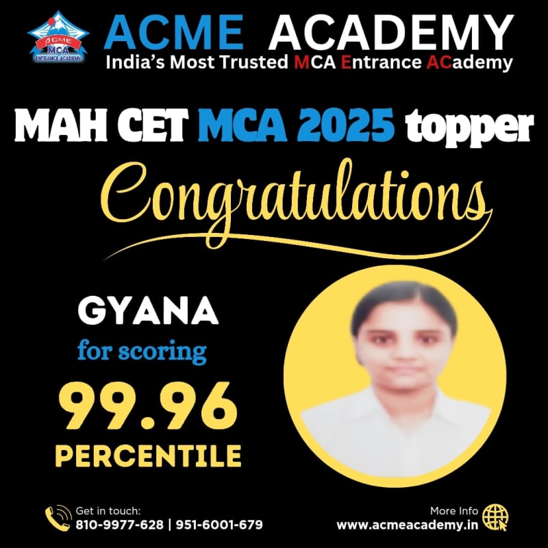 Gyana — Score 99.96, MAHCET 2025 topper photo, ACME Academy