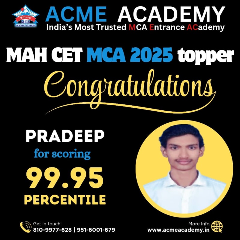 Pradeep — Score 99.95, MAHCET 2025 topper photo, ACME Academy