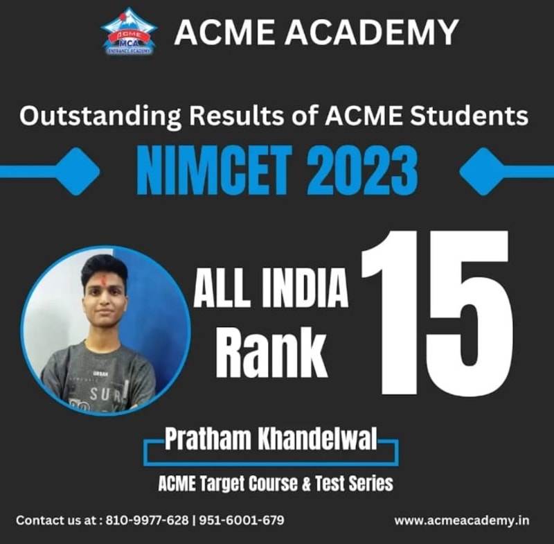 Pratham Khandelwal — AIR 15, NIMCET 2023 topper photo, ACME Academy