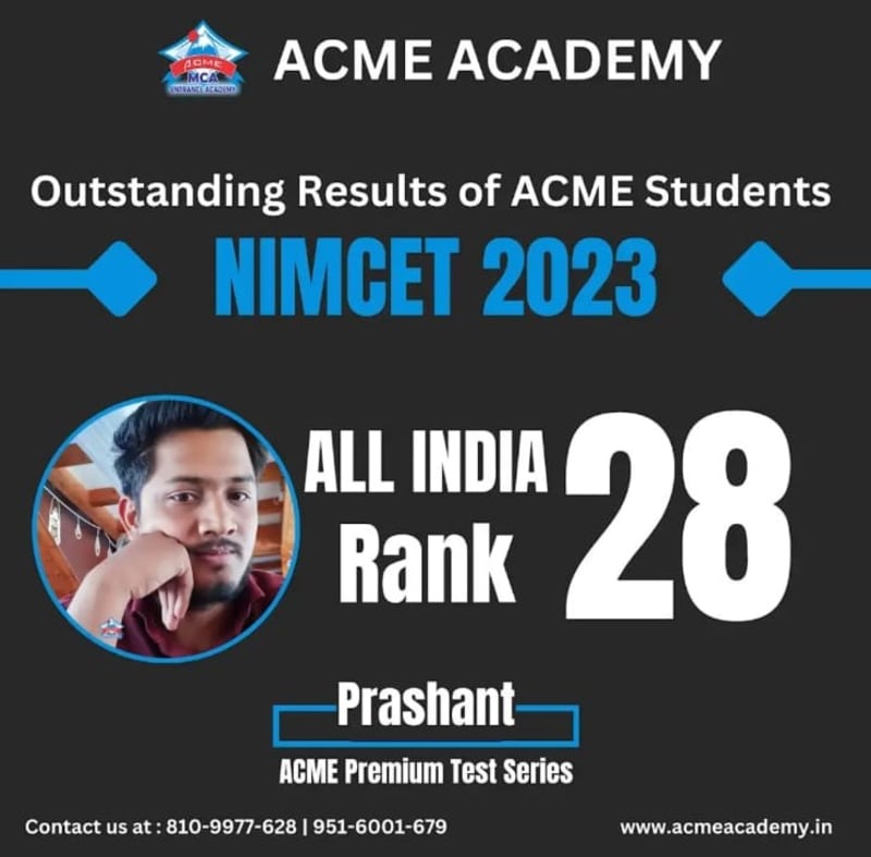 Prashant — AIR 28, NIMCET 2023 topper photo, ACME Academy