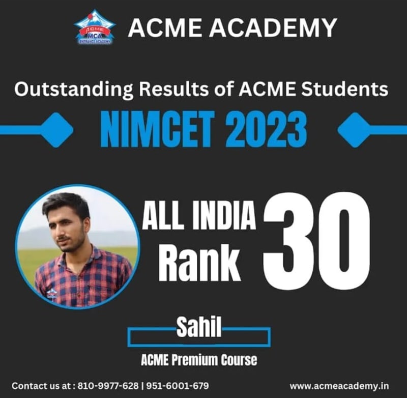 Sahil — AIR 30, NIMCET 2023 topper photo, ACME Academy