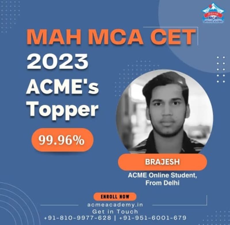 Brajesh — Score 99.96, MAHCET 2023 topper photo, ACME Academy