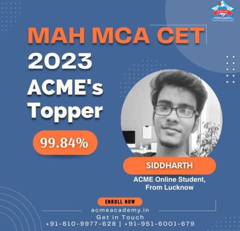 Siddharth — Score 99.84, MAHCET 2023 topper photo, ACME Academy