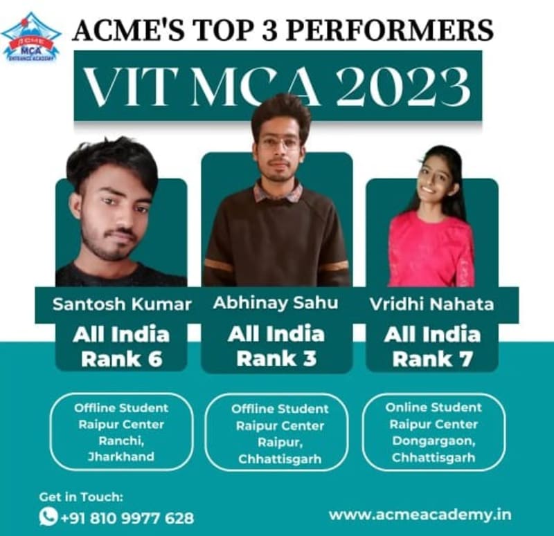 ACME Academy student — VIT Selection, VIT 2023 topper photo, ACME Academy