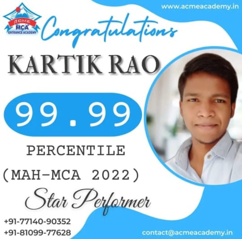 Kartik Rao — Score 99.99, MAHCET 2022 topper photo, ACME Academy