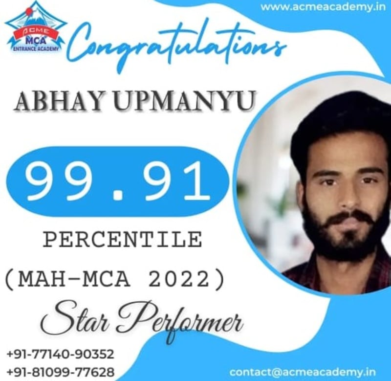 Abhay Upmanyu — Score 99.91, MAHCET 2022 topper photo, ACME Academy