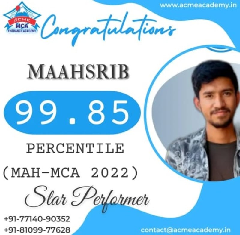 Maahsrib — Score 99.85, MAHCET 2022 topper photo, ACME Academy