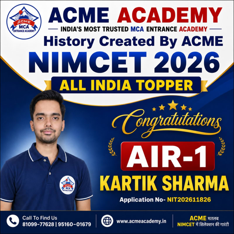 Kartik Sharma — AIR 1, NIMCET 2026 topper photo, ACME Academy