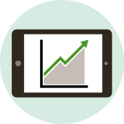 An illustration of a tablet showing a rising line graph.