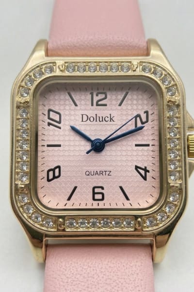 Relógio Feminino Analógico Quadrado - Doluck Quartz Dourado + Rosa