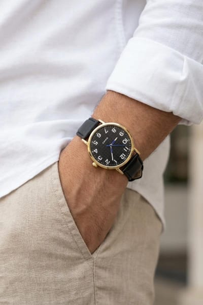 Relógio Masculino Redondo – Quartz Dourado + All Black