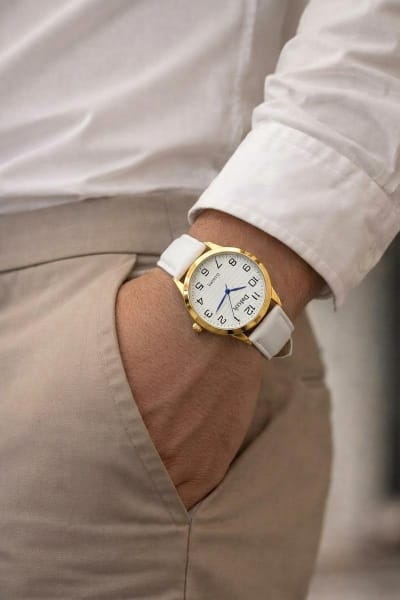 Relógio Masculino Redondo – Quartz Doluck Dourado + Branco