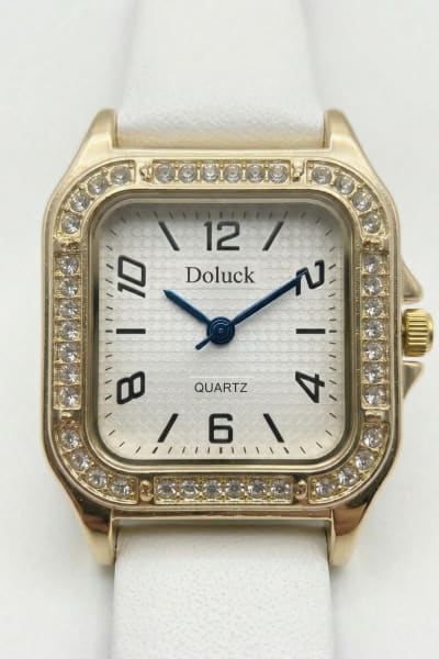 Relógio Feminino Analógico Quadrado - Doluck Quartz Dourado + Branco