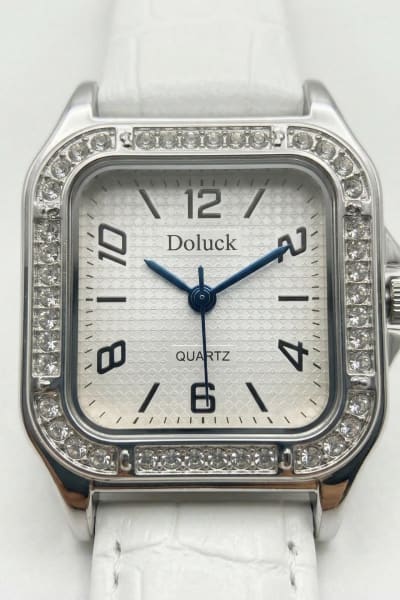 Relógio Feminino Analógico Quadrado - Doluck Quartz Prata + Branco