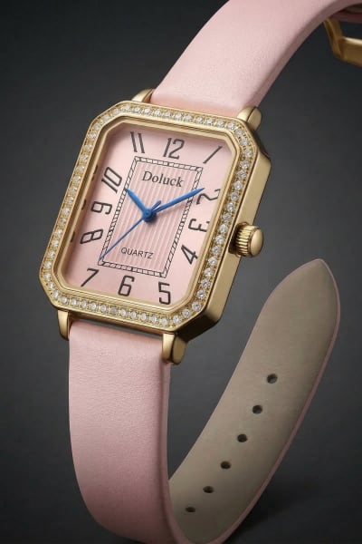 Relógio Feminino Retangular – Quartz Doluck Dourado + Rosa