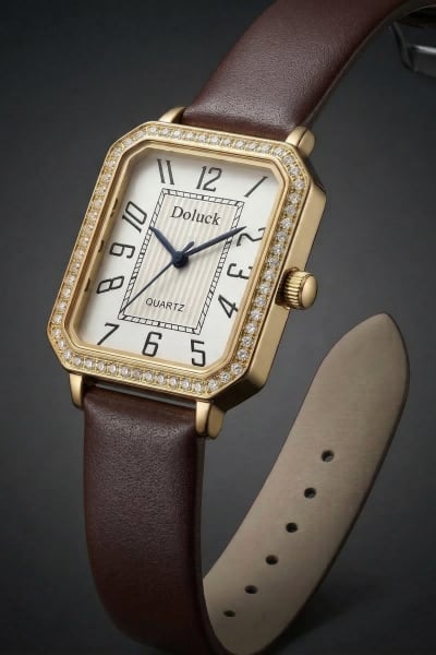 Relógio Feminino Retangular – Quartz Doluck Dourado + Marrom