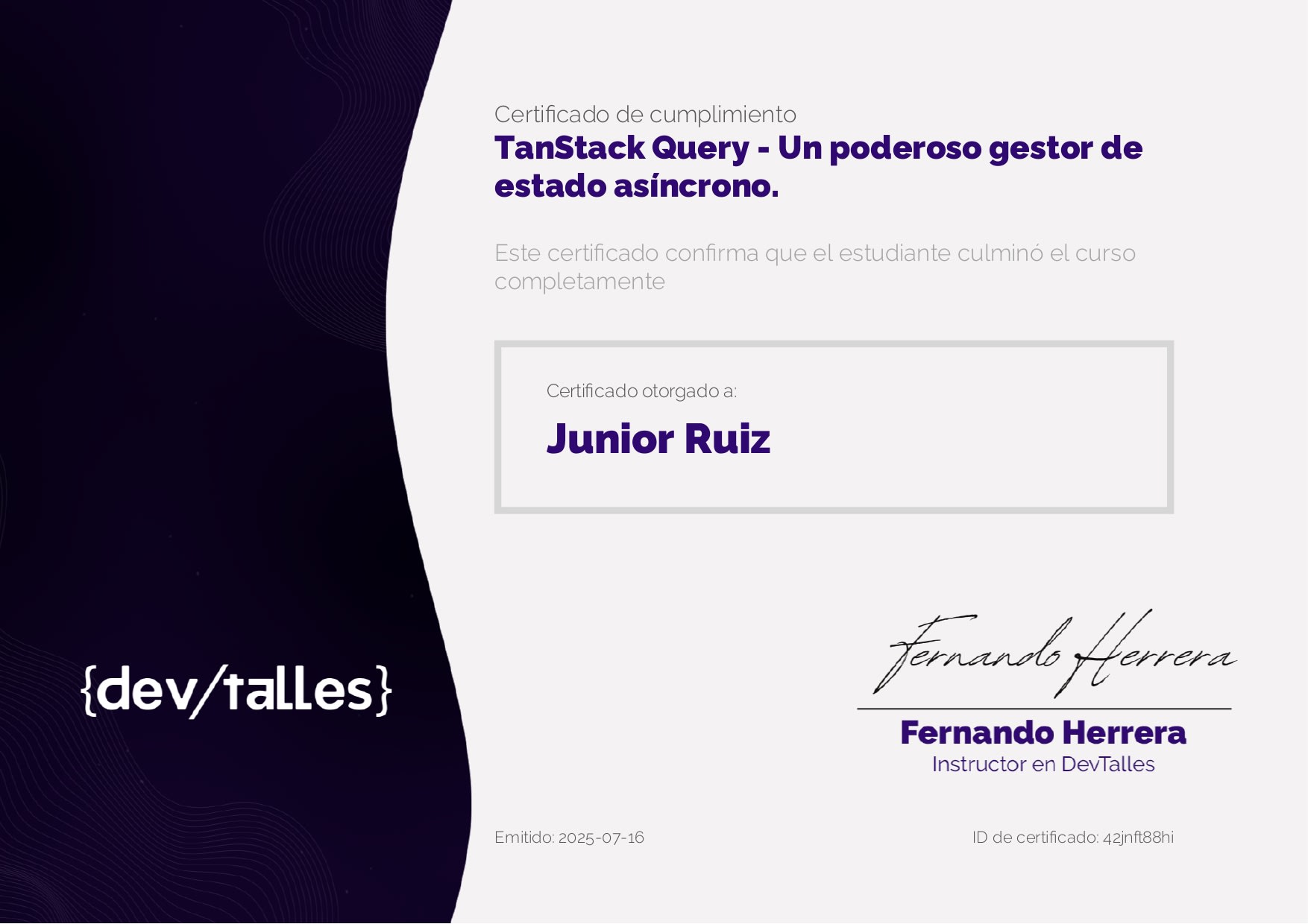 Certificado TanStack Query - Un poderoso gestor de estado asíncrono.