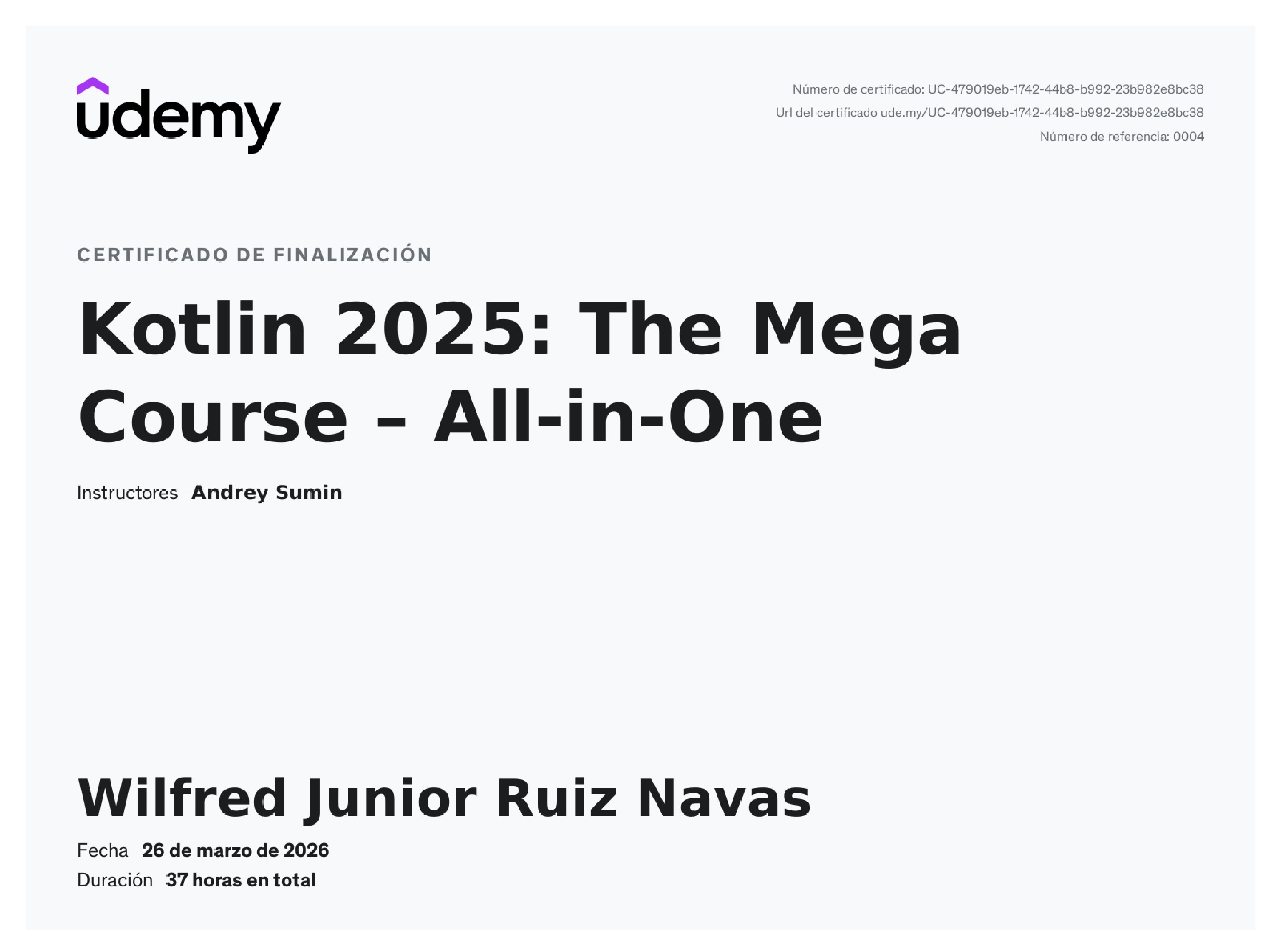 Certificado Kotlin 2025: The Mega Course – All-in-One