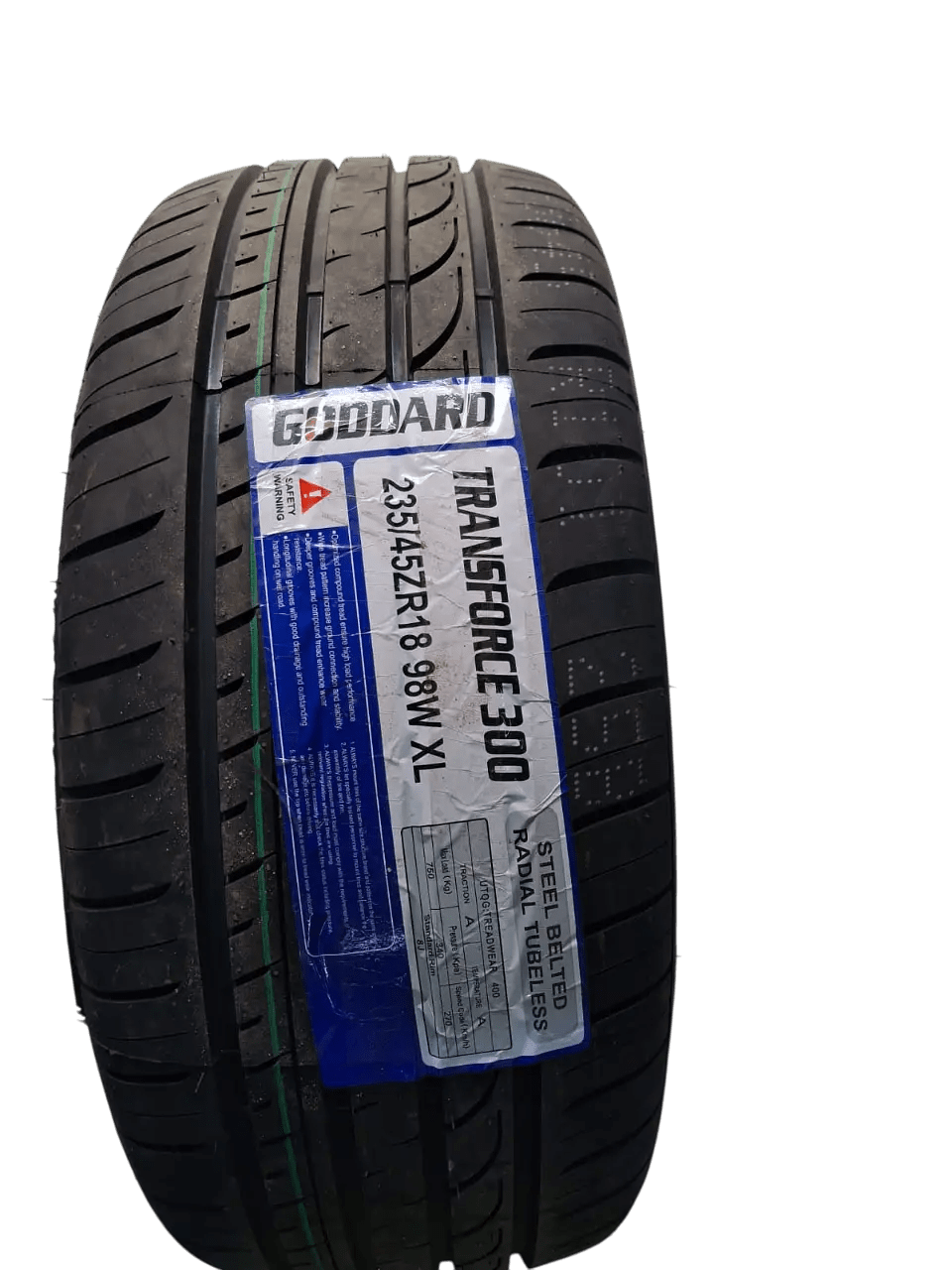Goddard Transforce 300 tire, specifically a 235/45ZR18 98W XL model