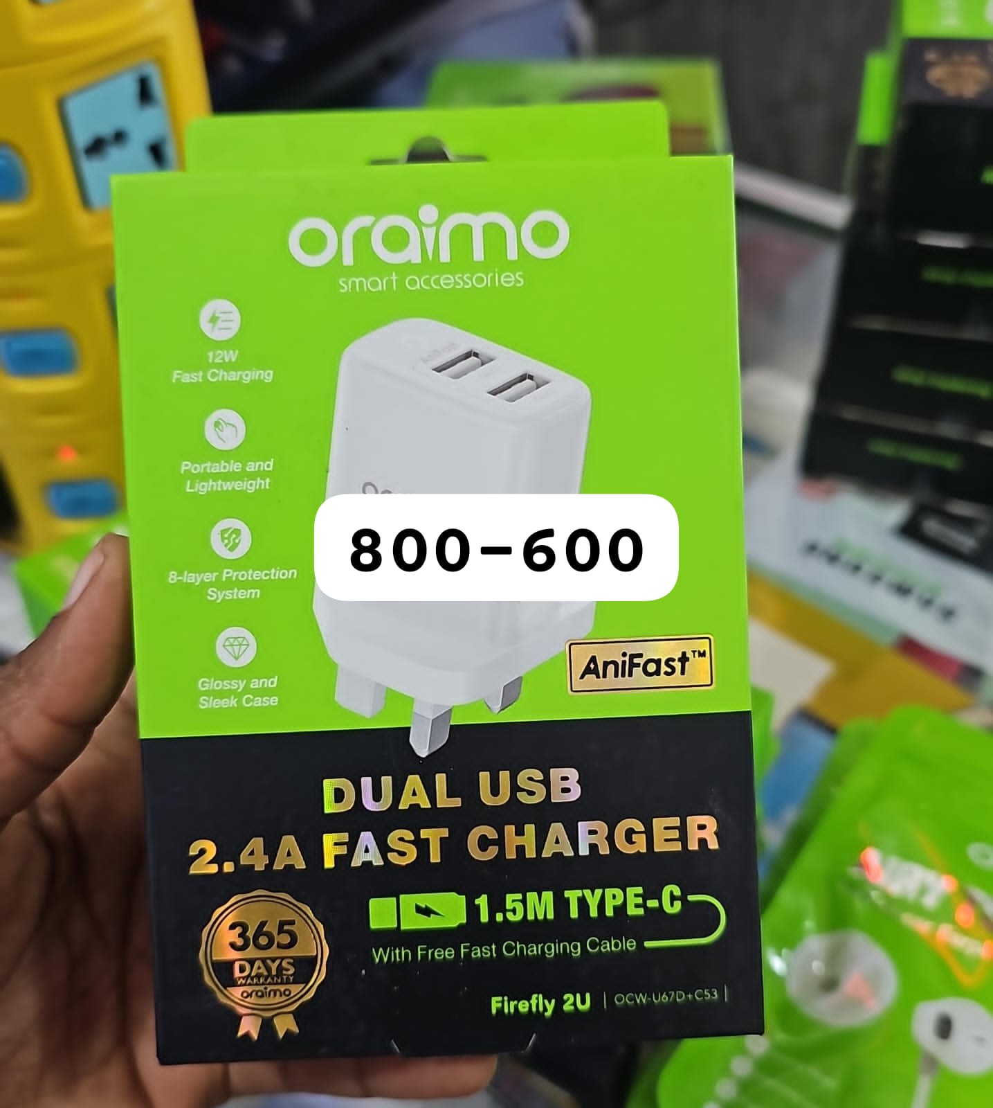 Oraimo Dual USB Fast Wall Charger with 1.5M Type-C Cable