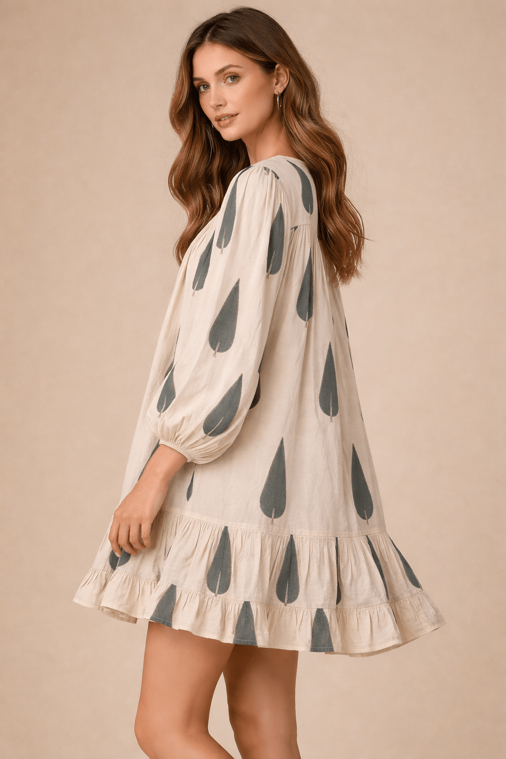 White Mughal Butta Hand Block Print Cotton Sanganeri Western Short Dress