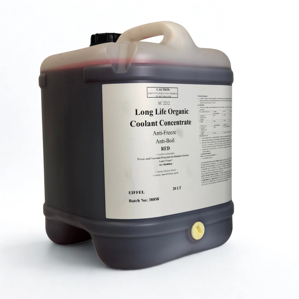 Eiffel Red Long Life Coolant Antifreeze Concentrate 20L drum, OAT technology for modern engines, available in Melbourne Truganina.