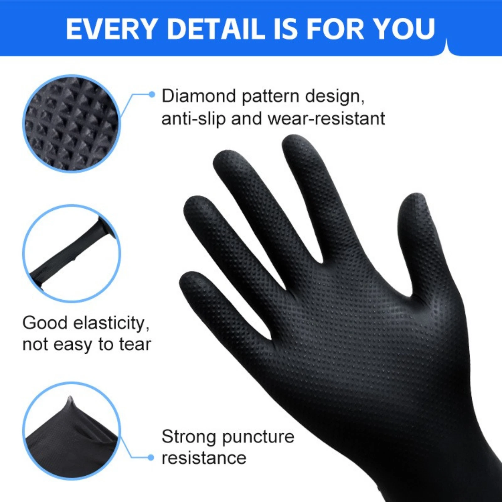 Black Heavy Duty Nitrile Glove hiding grease and oil stains.