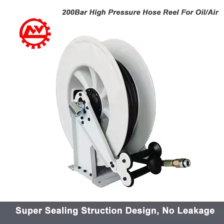 Diagram showing pneumatic oil pump installation setup on 205L drum with wall mounted reel.