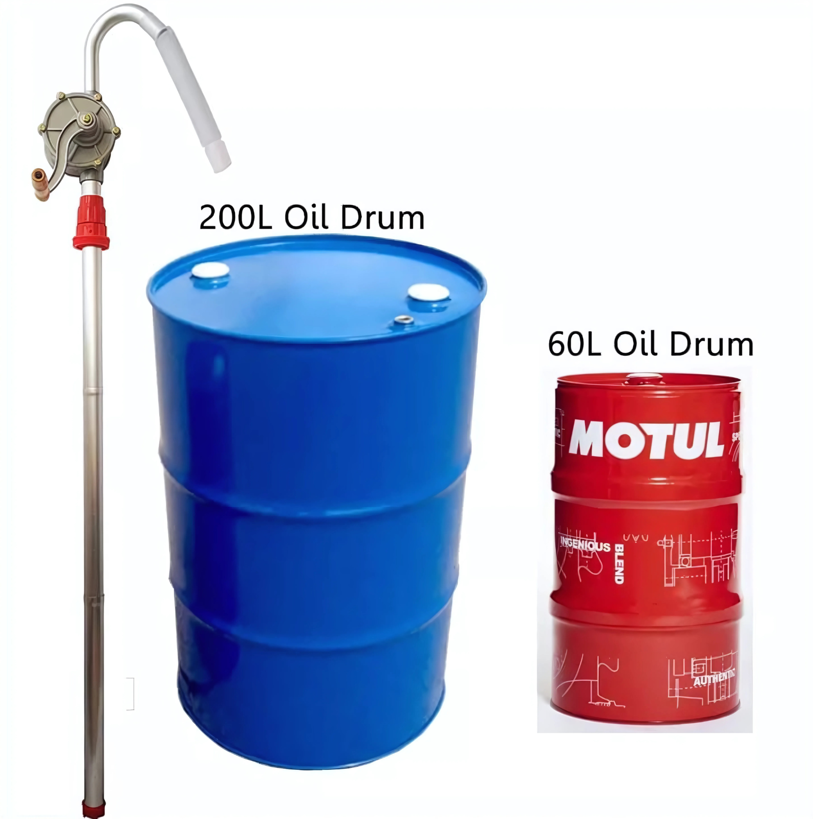 Disassembled view showing 3-piece suction tube, bung adaptor, and spout.