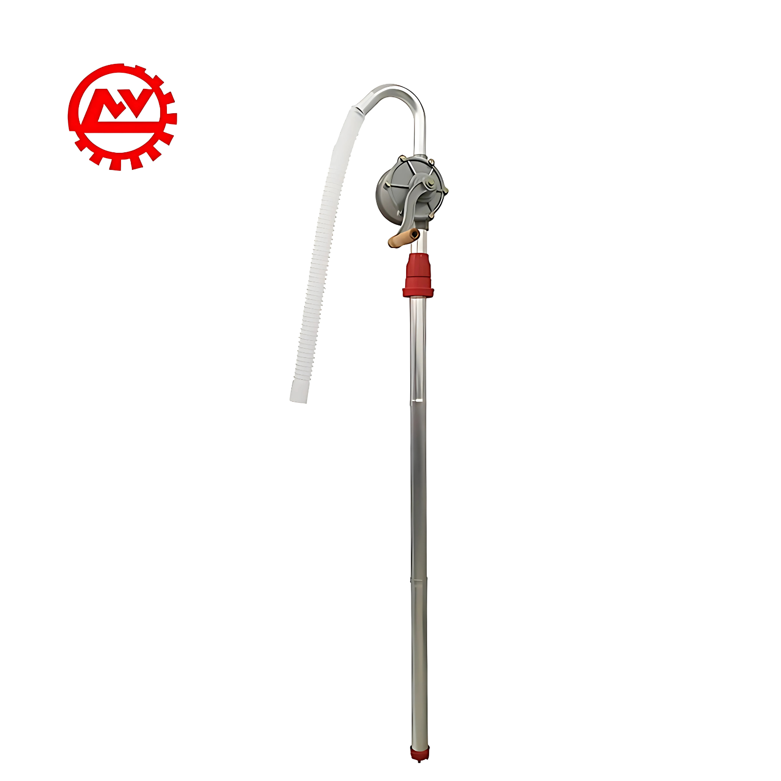 Rotary drum pump installed on 205L oil drum showing bung connection.