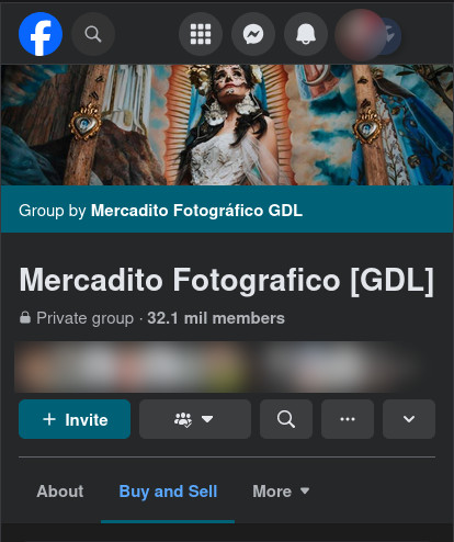 Screenshot de Mercadito Fotografico Gdl, un grupo de facebook donde vender cámaras usadas