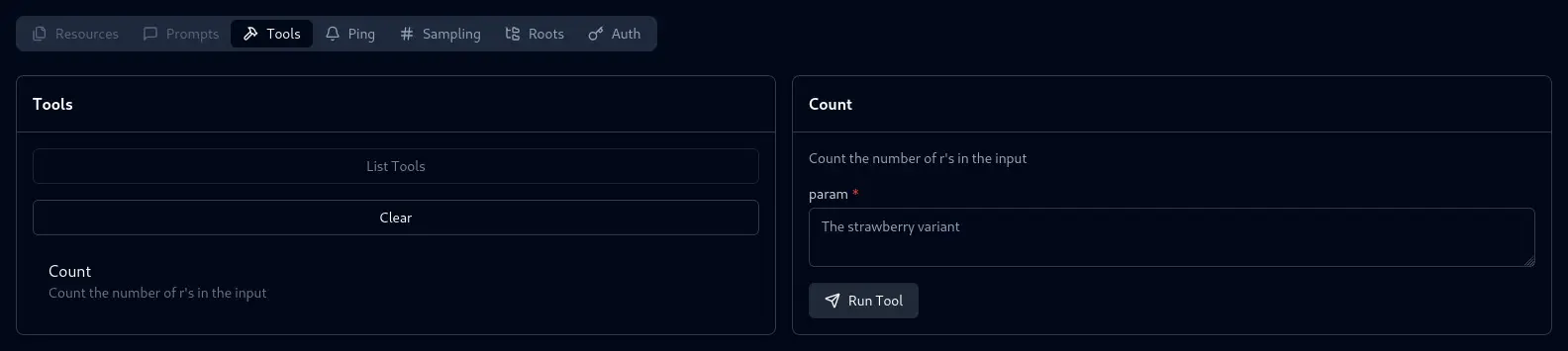 MCP inspector tools panel