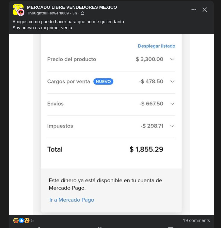 Desglose de comisiones excesivas de Mercado Libre