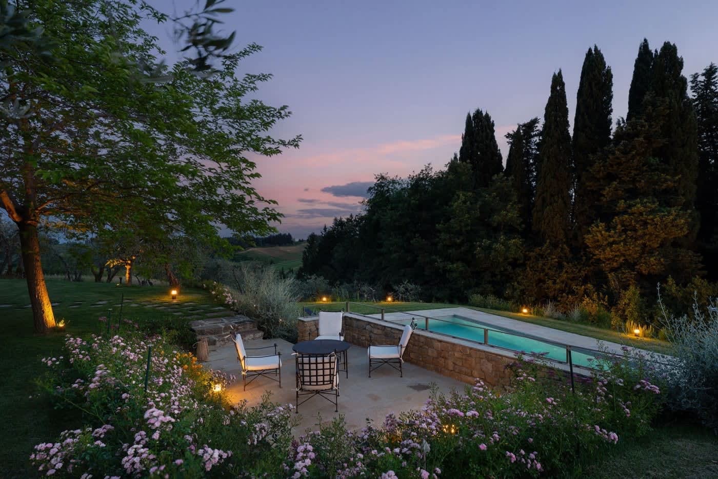 Casa Lilia — the pool terrace at dusk