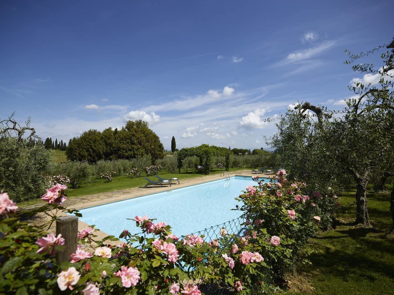Villa Castellaro — the pool beyond the roses