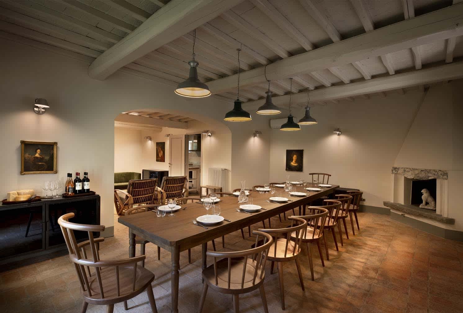 Villa Erbavoglio — the barn's long communal dining table