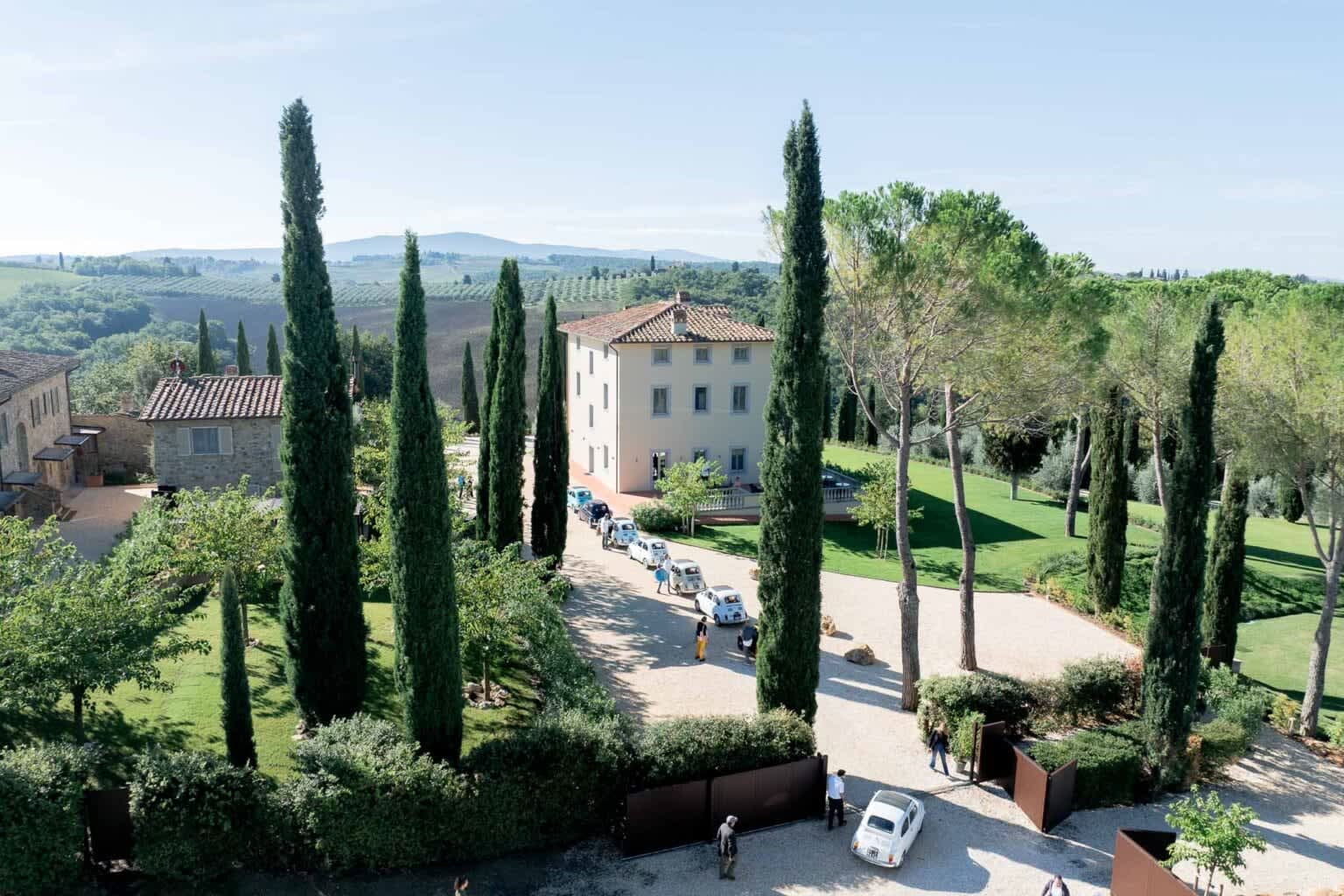 Tenuta Belvedere Estate: Tenuta Belvedere — the villa among cypresses, from above