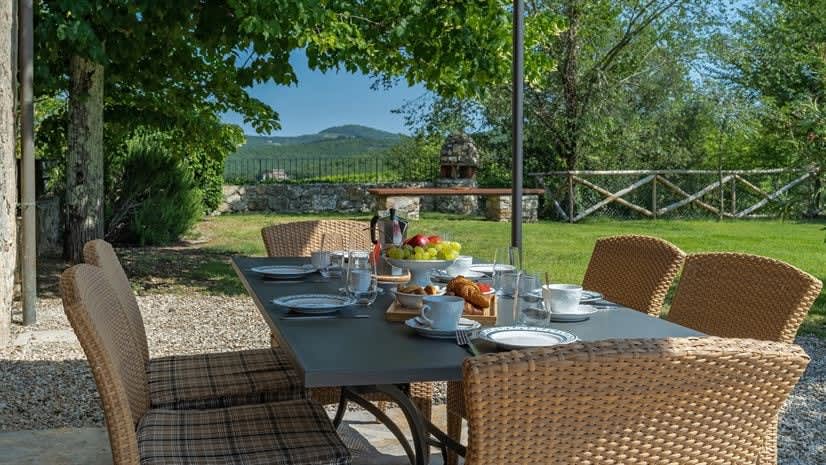 Borgo delle Vigne — breakfast on the terrace, overlooking the hills