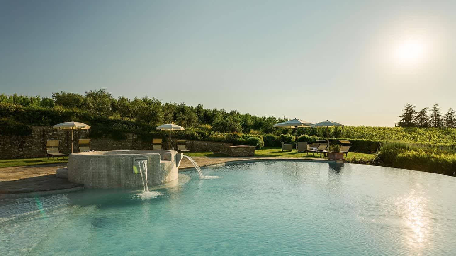 Solare del Chianti — the pool's cascade over the valley