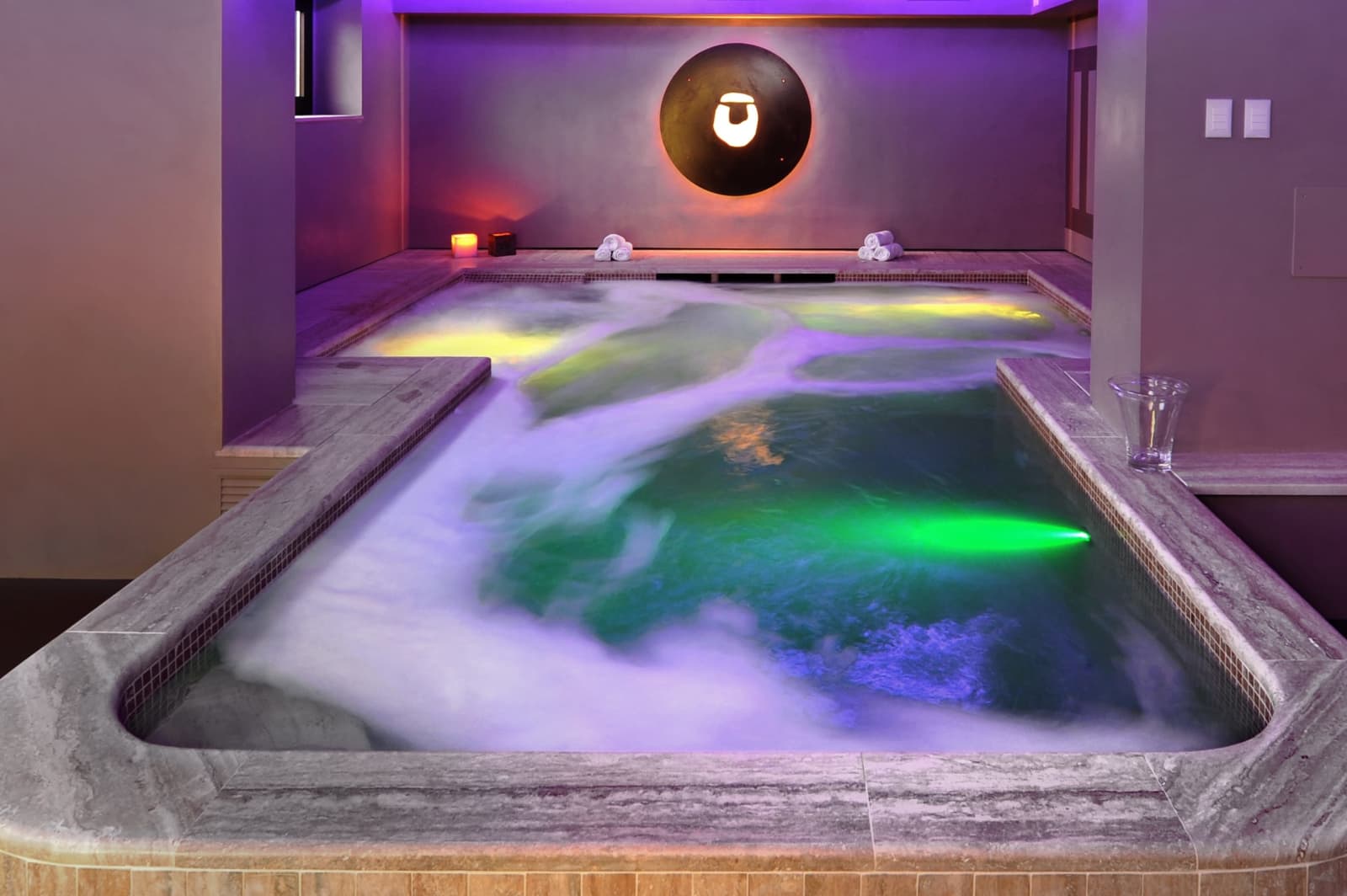 Tenuta La Barricaia — the indoor pool, misted and lit